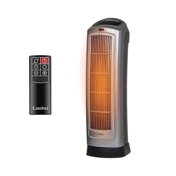Lasko 755320 Silver 1500W 2 Speed, Oscillating, Remote, Timer Ceramic Tower Space Heater