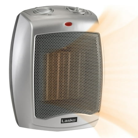Lasko 9" 1500W Electric Ceramic Space Heater with Adjustable Thermostat, Silver, 754200, New
