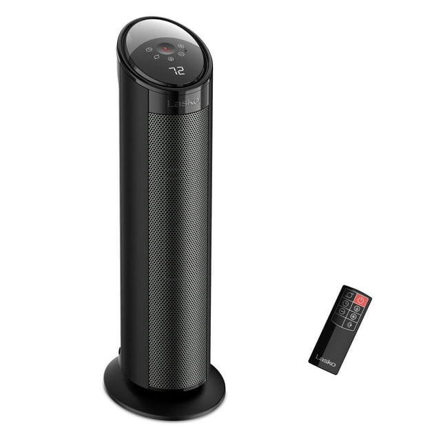 Lasko 22" Oscillating 3-Speed Remote Controlled Ceramic Tower Space Heater, Black, CT22495
