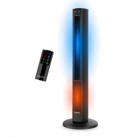 Lasko FH610 Black 1500W 3 Speed, Oscillating, Remote Tower Fan and Ceramic Space Heater