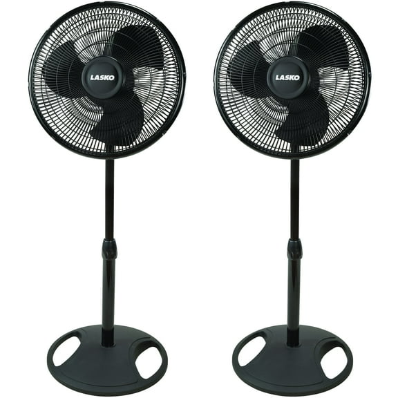 Lasko Products 16" Oscillating Stand Fan, Black  2521, 2 pack
