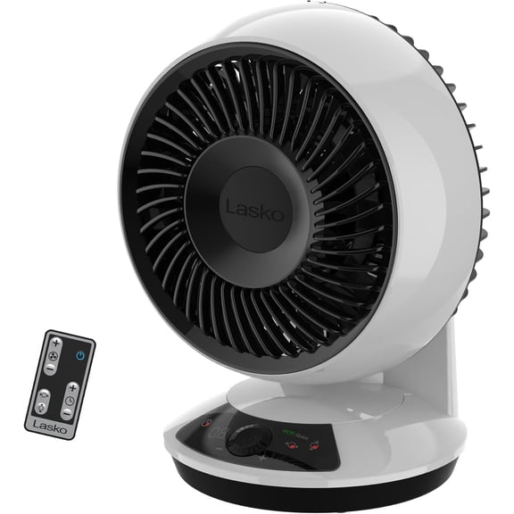 Lasko Whirlwind 7" Dual Oscillation DC Table Fan, 12-Speed, Remote, Timer, White, A12667