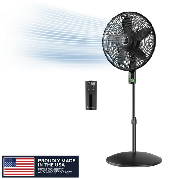 Lasko WhisperForce 18" 12 Speed Oscillating Remote Control DC Motor Pedestal Fan, Black, S18708