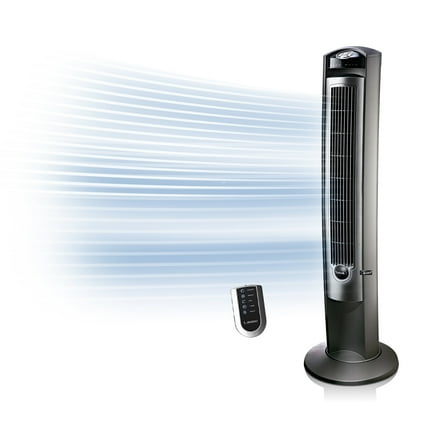 Lasko Wind Curve 42” 3-Speed Remote Controlled Oscillating Tower Fan, Silver, T42951