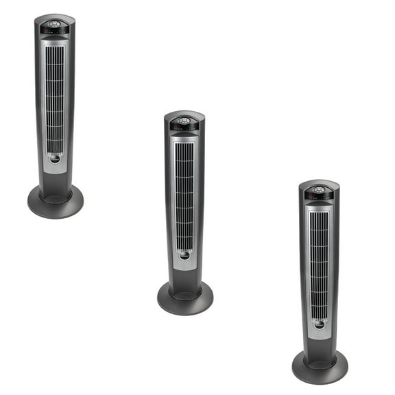 Lasko Wind Curve Nighttime Setting Tower Fan w/ Remote Control, Silver (3 Pack)