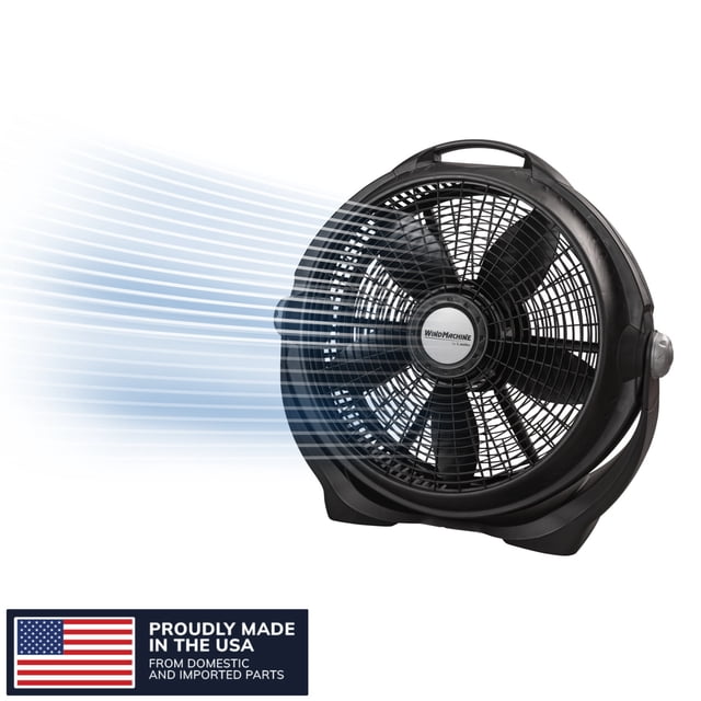 Lasko WindMachine 20" Large Floor Fan with Pivoting Head for Whole Room Cooling, 3-Speed High Performance Air Circulator Fan, Black, A20302