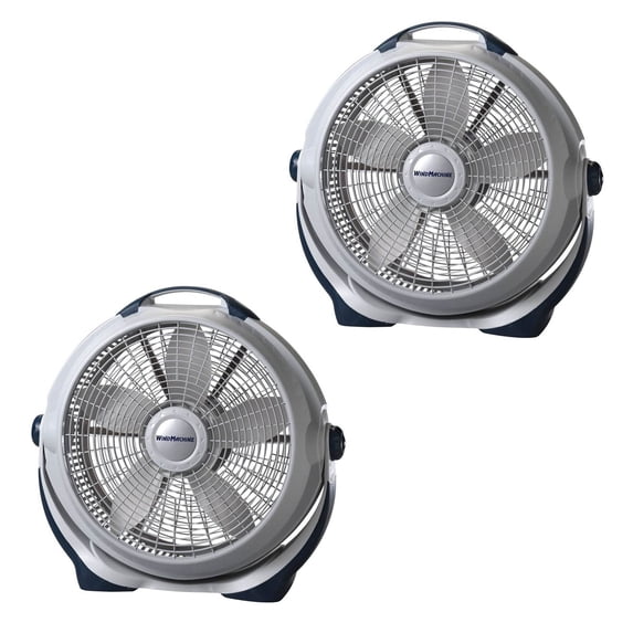 Lasko Wind Machine 20" 3- Speed Pivoting Air Circulator Floor Fan, 2- Pack, Gray, 3300