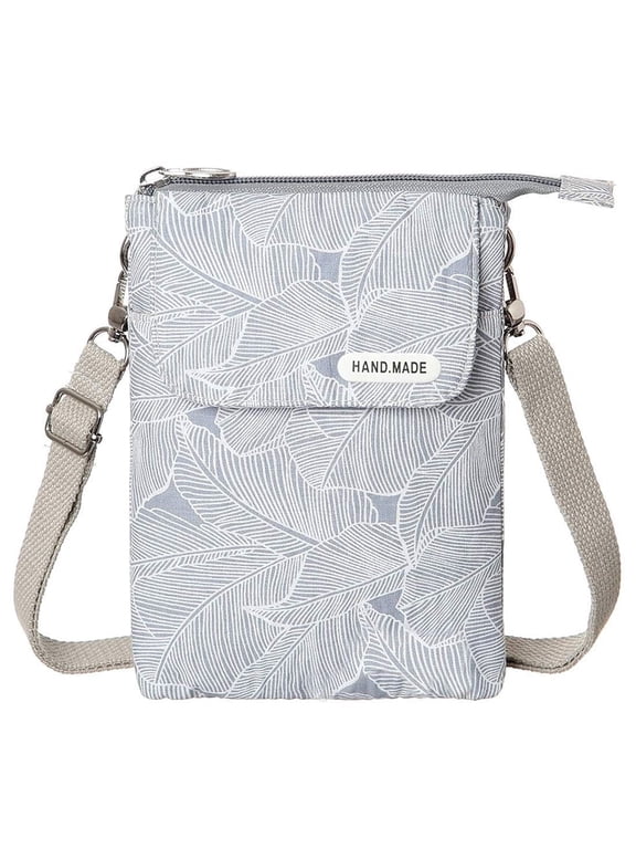 Canvas Cute Crossbody Bags for Women Mini Shoulder Handbag Cell Phone Purse Wallet Leaves Pattern Coin Pouch