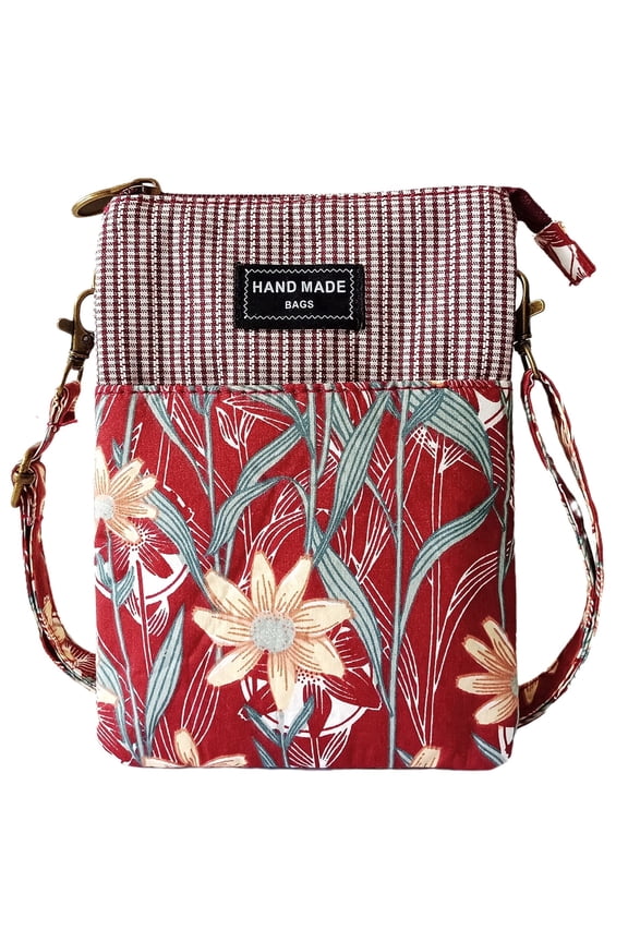Canvas Cute Crossbody Bags for Women Mini Shoulder Handbag Cell Phone Purse Wallet Leaves Pattern Coin Pouch
