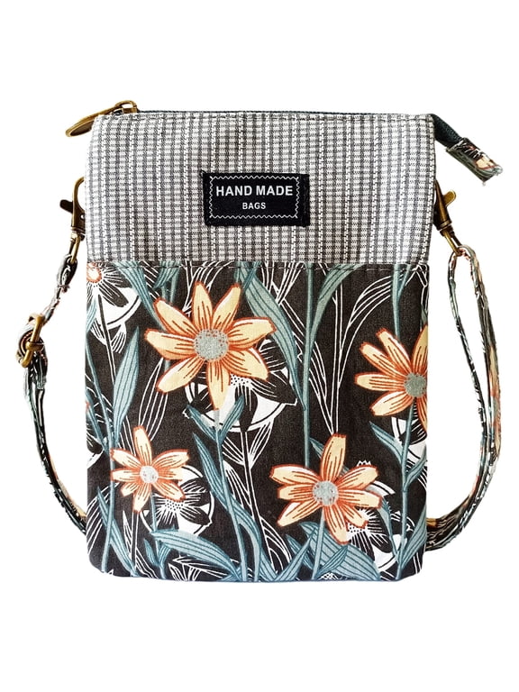 Canvas Cute Crossbody Bags for Women Mini Shoulder Handbag Cell Phone Purse Wallet Leaves Pattern Coin Pouch
