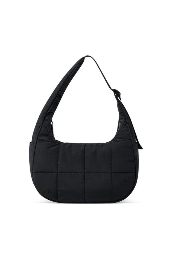 Small Puffer Quilted Hobo Bag Nylon Crescent Purse Lightweight Shoulder Bag with Adjustable Strap
