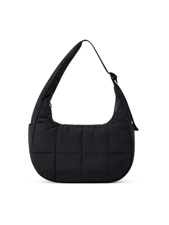 Lightweight Nylon Crescent Shoulder Bag Small Quilted Puffer Hobo Purse with Adjustable Strap