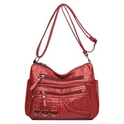 KXF Womens Leather Handbag Multi-Pocket Crossbody Bag Waterproof Hobo Shoulder Bag with Adjustable Shoulder Strap