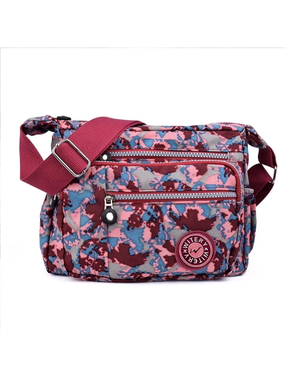 Womens Nylon Crossbody Bag Waterproof Shoulder Purse Multi Pocket Tote Travel Messenger Bag