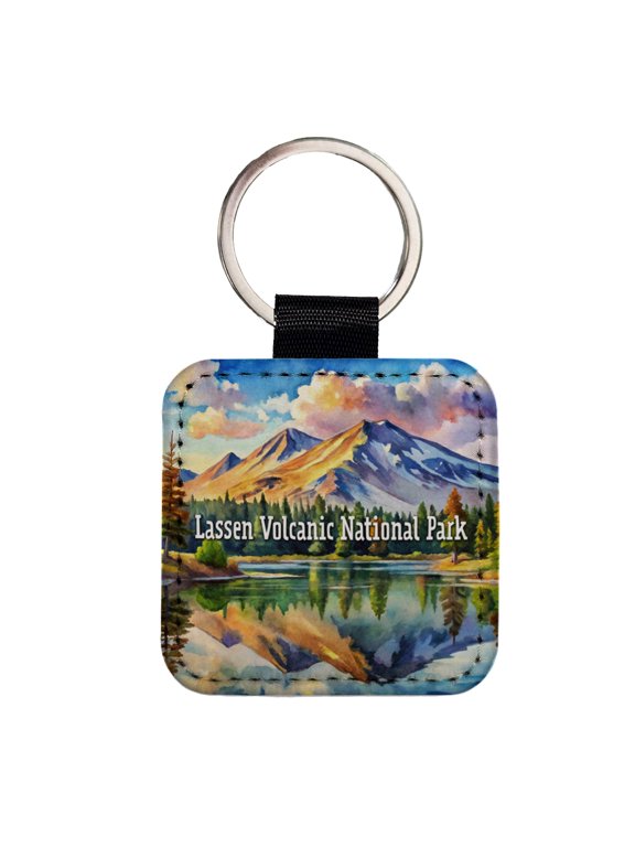 Lassen Volcanic National Park California Faux Leather Square Keychain
