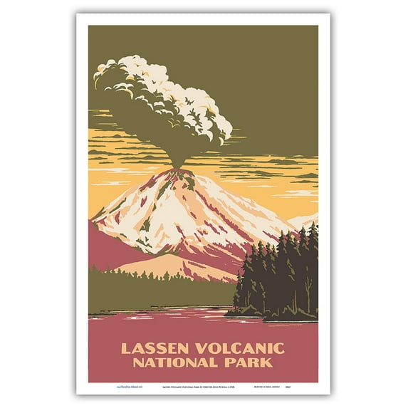 Lassen Volcanic National Park - Manzanita Lake California - Vintage Travel Poster by Chester Don Powell c.1938 - Master Art Print (Unframed) 12in x 18in