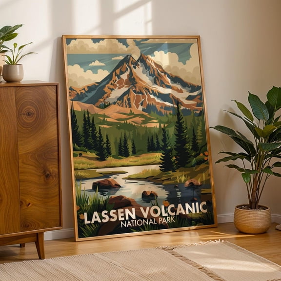 Lassen Volcanic National Park Mid Century Modern Retro Poster Unframed Paper Print