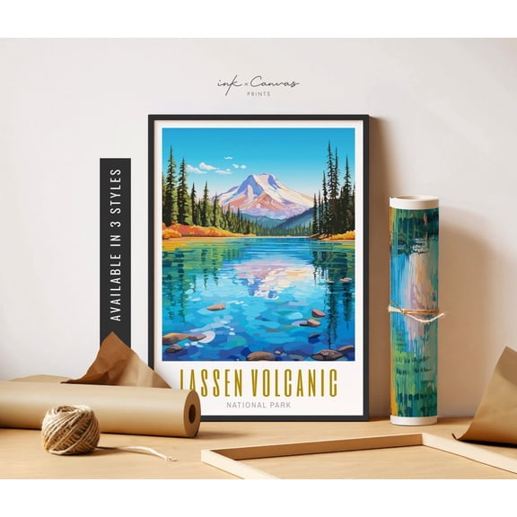 Lassen Volcanic National Park Poster Mount Lassen Park Us National Park Poster Vibrant Colorful Wall Art Poster Travel Art Home Decor, 8x12 UNFRAMED