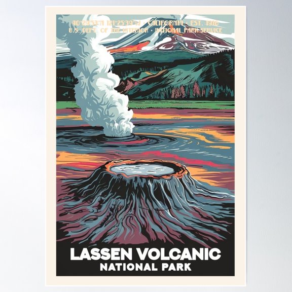 Lassen Volcanic National Park, Vintage Travel Poster Wall Art, Modern Wall Decor For Living Room Bedroom, 16x24 UNFRAMED
