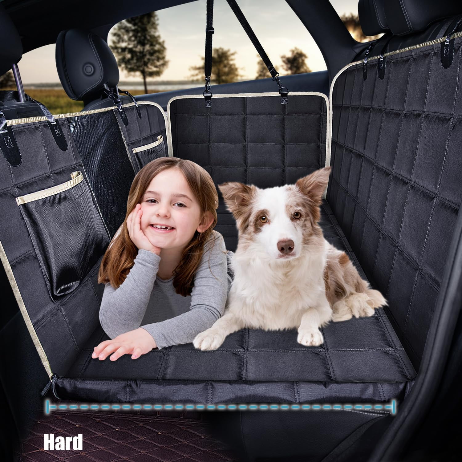 Dog Car Seat Cover With 8-Layer Protection - Waterproof Back Seat Extender Holds 400lbs, Non-Slip Pet Hammock