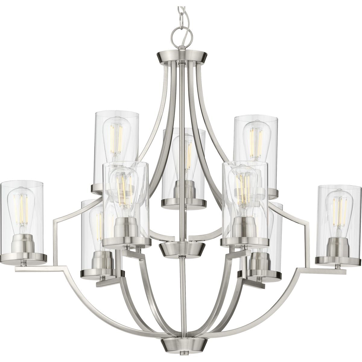 Lassiter 9-Light Modern Traditional Chandelier in Brushed Nickel with Clear Glass