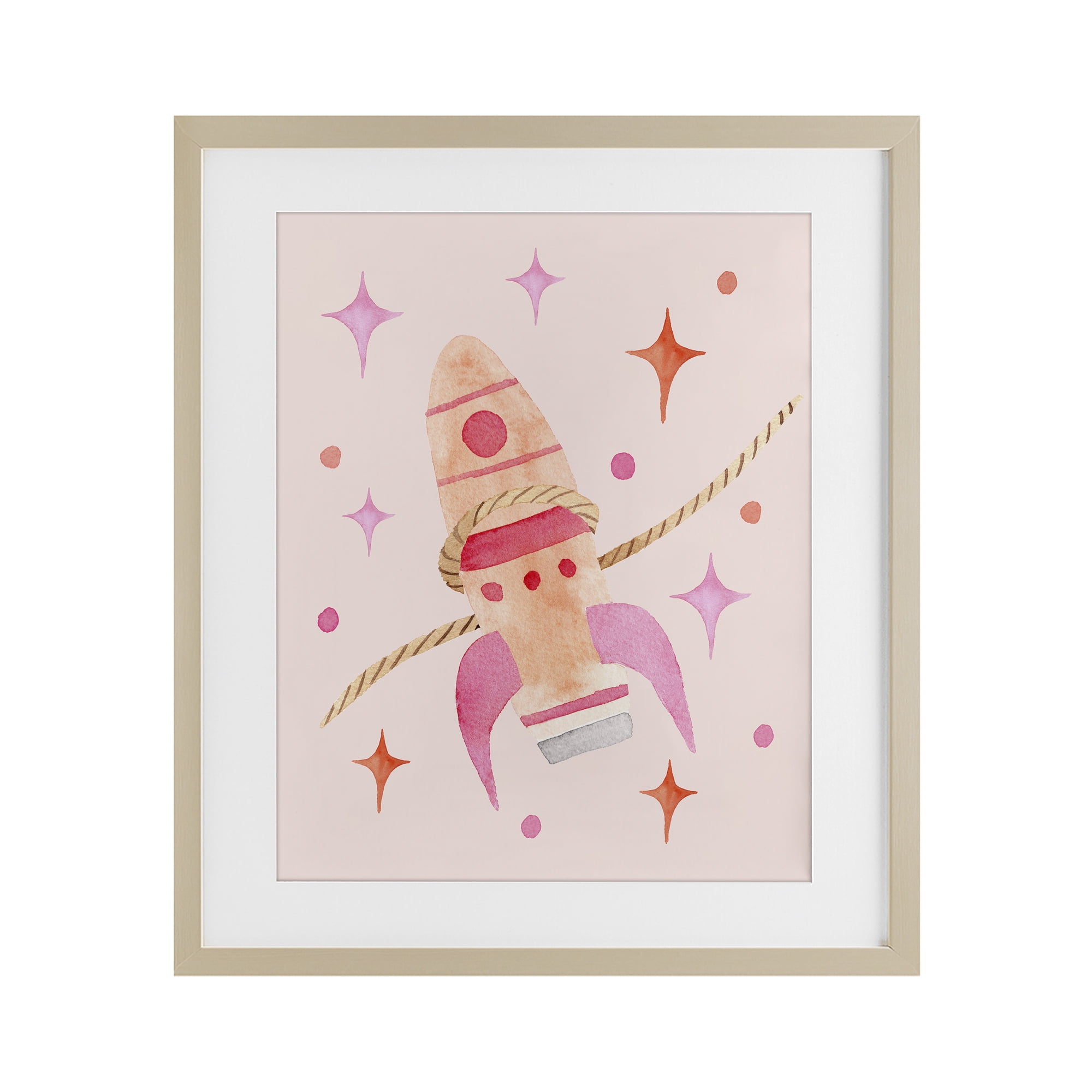 Lasso Rocket Ship Birch Framed Print Under Glass, design by Nina Jacobs