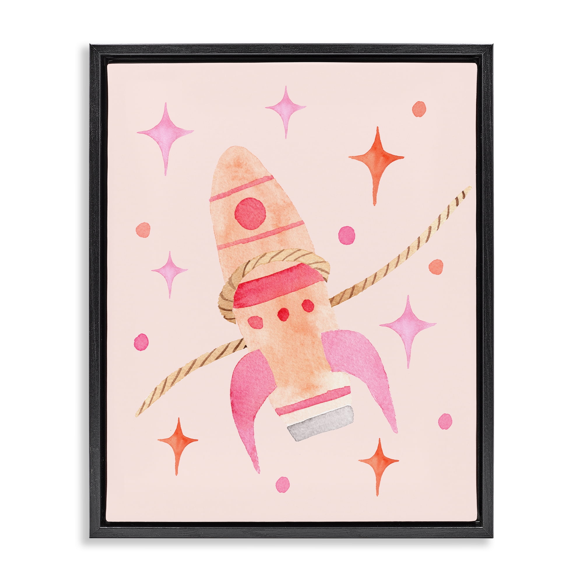 Lasso Rocket Ship Black Framed Floater Canvas Wall Art, design by Nina Jacobs