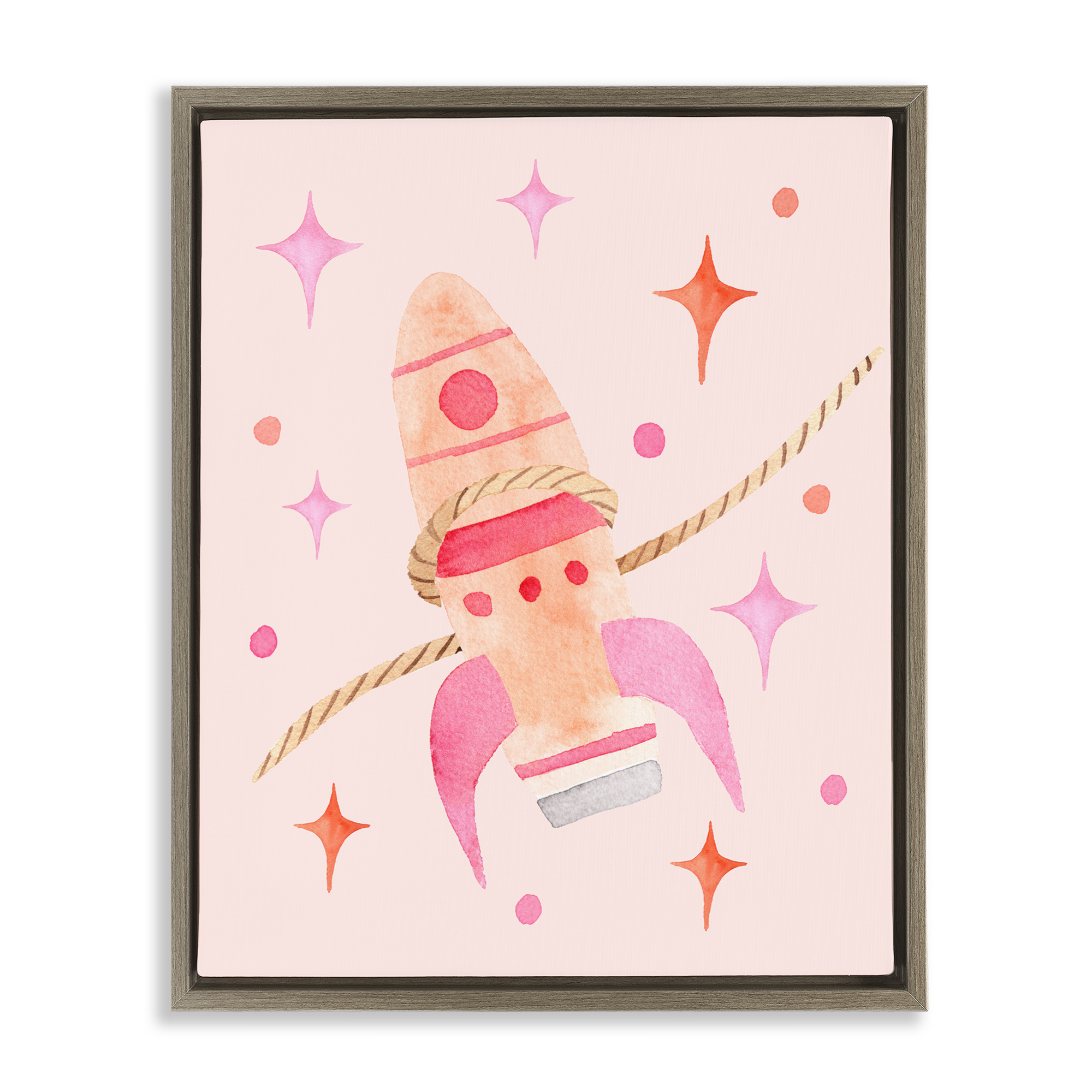 Lasso Rocket Ship Brown Framed Floater Canvas Wall Art, design by Nina Jacobs