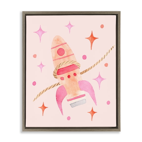 Lasso Rocket Ship Brown Framed Floater Canvas Wall Art, design by Nina Jacobs
