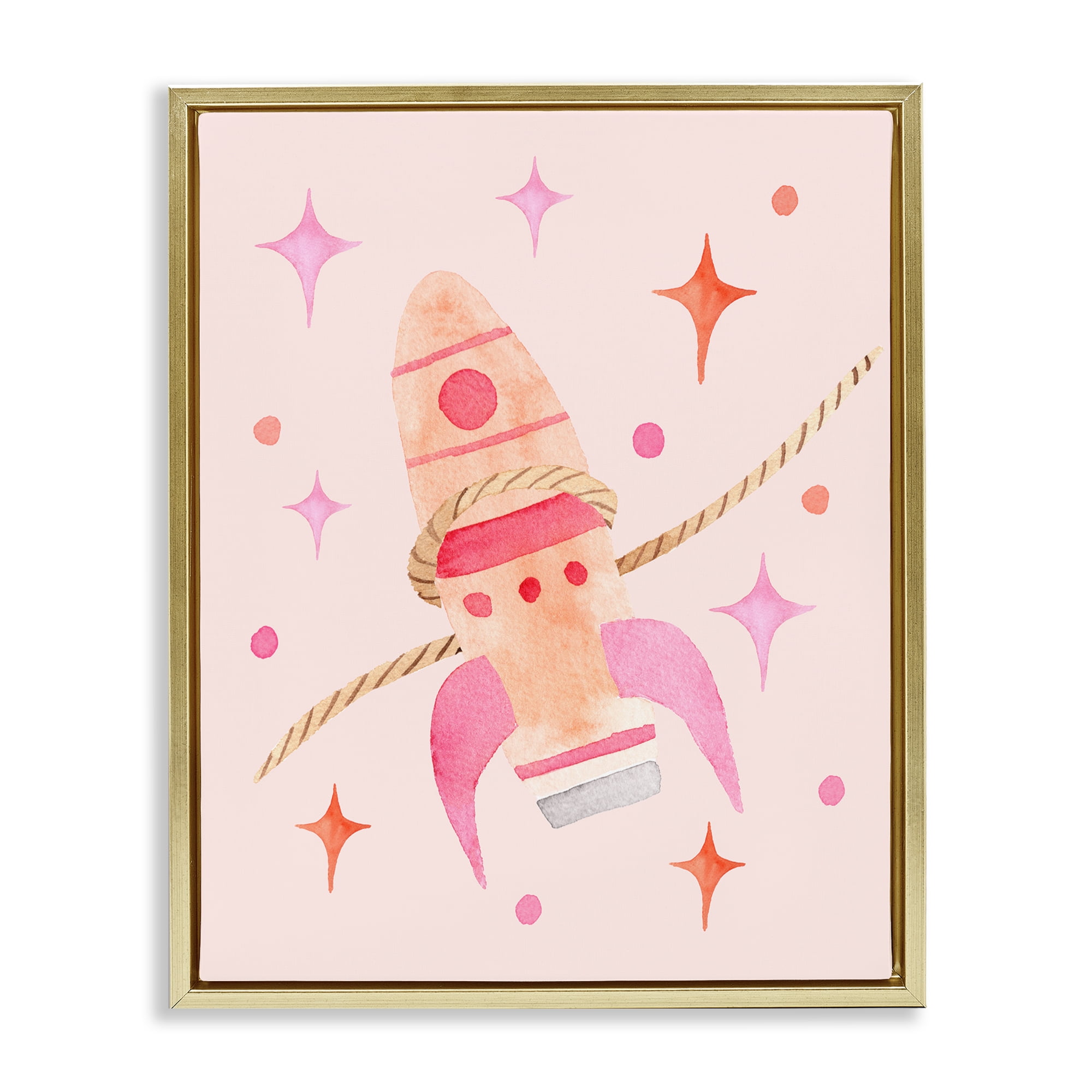 Lasso Rocket Ship Gold Framed Floater Canvas Wall Art, design by Nina Jacobs