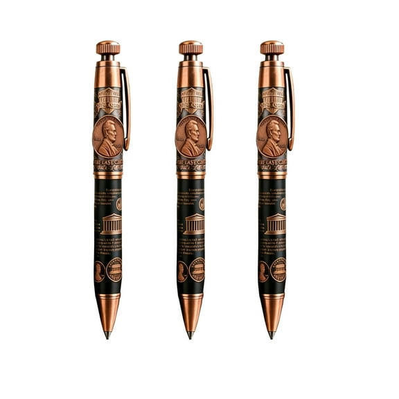 The Last Cent 2025 Commemorative Pen, Retro Artistic Lincoln Relief The Final Cent Commemorative Pen, Matte Metallic Texture Finish, Coin and History Enthusiasts Collect Writing Instruments(3PC)