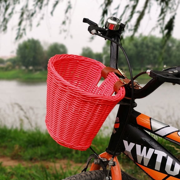Last Chance 1*Basket,Imitation Rattan Basket Storage Basket Children'S Bicycle Basket Shopping Basket Storage Basket Red,Bike Basket, Kids Front Handlebar Bike Basket, Rattan Woven Bicycle Basket