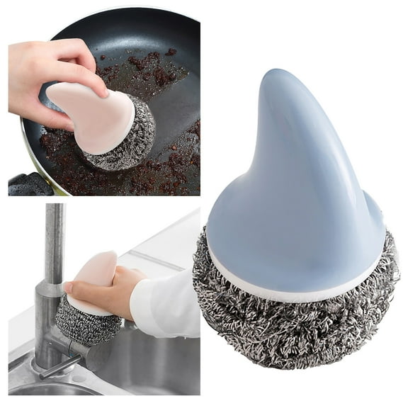 Last Chance 1*Brush,Shark Steel Wool Brush with Handle Blue,Shark Handle Stainless Steel Wire Ball Kitchen Brush Dish Cleaning Tools