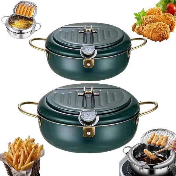 Last Chance 1*Frying Pan,Deep Fryer Green 20Cm,Stainless Deep Fryer Japanese Deep Fryer Pot Stainless Frying Pot with and Oil Drip Drainer Rack for Chicken French Chips Dip