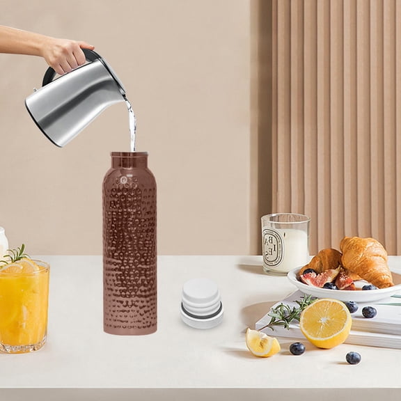 Last Chance 1×Golden Thermos Cup with Embossed Electroplating,Electroplating Concave and Convex Appearance Gold Thermos Cup Noble Copper
