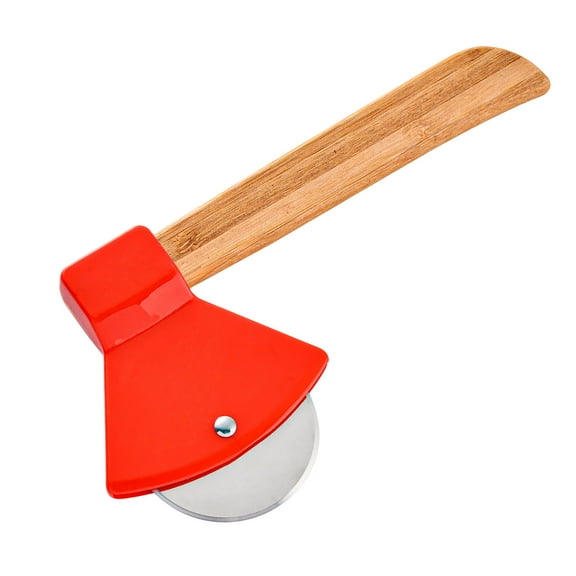 Last Chance 1*Pizza Cutter,Stainless Steel Bamboo Handle Axe Type Pizza Cutter Red,Stainless Steel Bamboo Handle Axe Type Pizza Cutting Tool Kitchen Pizza Baking