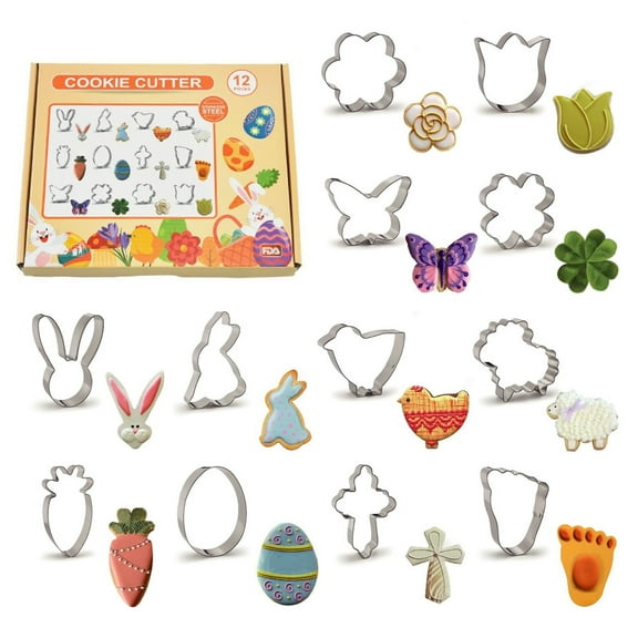 Last Chance 1 Set Of Cookie Cutters,Stainless Steel Cookie Cutter Set,12 Pcs Easter Shapes Stainless Steel Cutter Molds Set Cookie Stamp Mould Diy Baking Kitchen Tools
