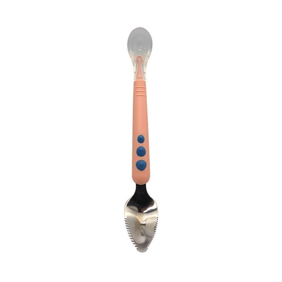 Last Chance 1*Soft Scraper Spoon,Scraper Spoon Soft Spoon F,Double Ended 316 Stainless Steel Baby Spoons with Silicone Tips Perfect for Puree Feeding and Infant Weaning