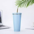 thumbnail image 1 of Last Chance 1*Thermos Cup, 1*Straw,Stainless Steel Straw Cup with Gold Rim 500Ml Bu2,Double Layer Stainless Steel Portable Edged Insulation Cup Creative Straw Cup Durable Paint 500Ml, 1 of 9
