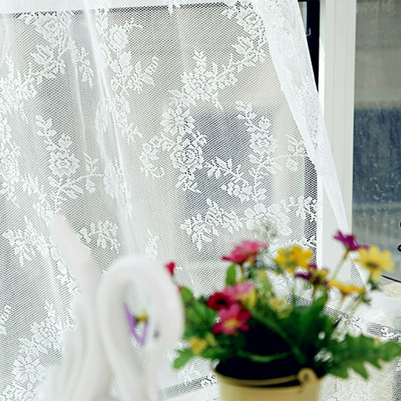 Last Chance 1 X Curtain,Warp Knitted Double Lace Curtains White,Flower Sheer Curtain Tulle Window Treatment Voile Drape Valance 1 Panel Fabric
