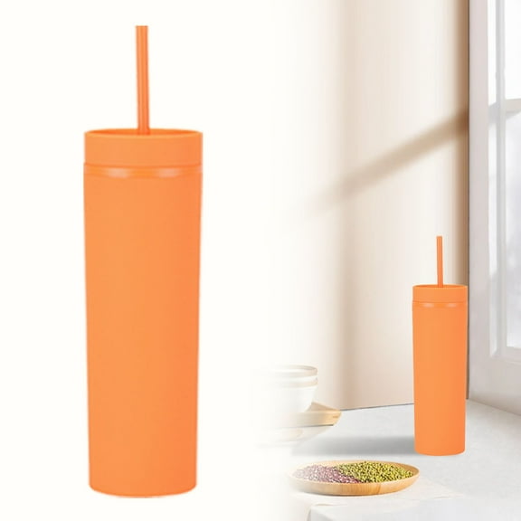 Last Chance 16Oz Tumbler with Lid and Plastic Water Coffee Tumbler Cup Water Bottle Slim Double Wall Reusable Plastic Tumbler Cups Travel Mug Coffee Cup 450Ml,1 Cup, 1 Straw
