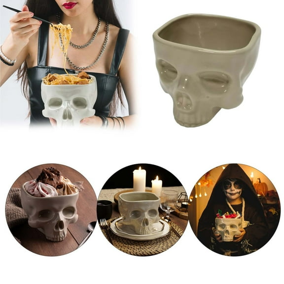 Last Chance 1X Halloween Human Skull Bowl,Halloween Human Skull Bowl,Ceramic Human Bowl Halloween Spaghetti Bowl Portable Bowl Gothic Tabletop Decorations for Everyday Use and Halloween Parties