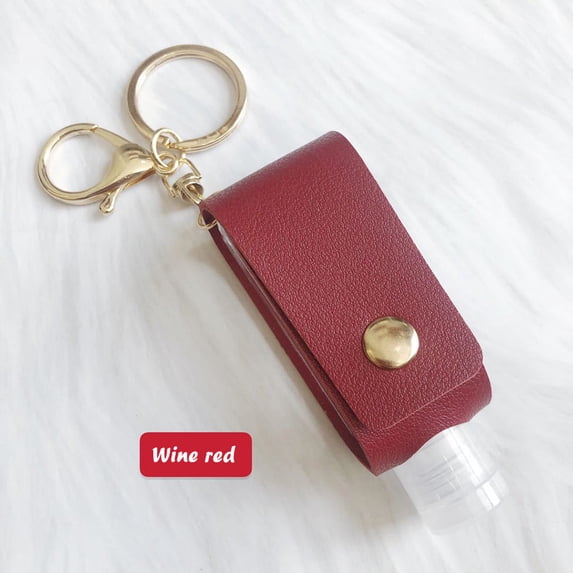 Last Chance 1X Key Bag, 1X Empty Bottle,30Ml Empty Hand Sanitizer Bottle and Keychain Set Holder Hand Sanitizer Leather Case Outdoor Portable Keychain Leather Case Wine Red