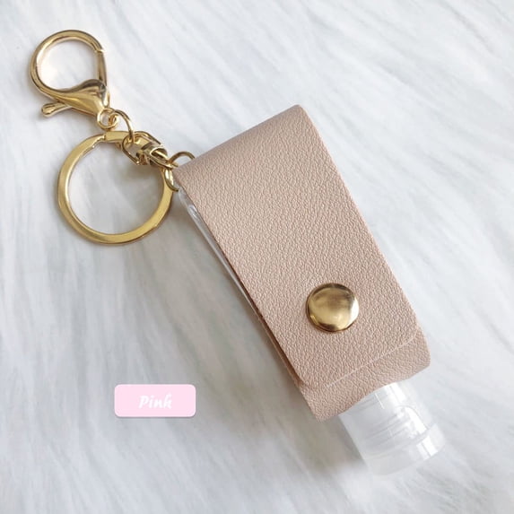 Last Chance 1X Key Bag, 1X Empty Bottle,30Ml Empty Hand Sanitizer Bottle and Keychain Set Holder Hand Sanitizer Leather Case Outdoor Portable Keychain Leather Case Pink