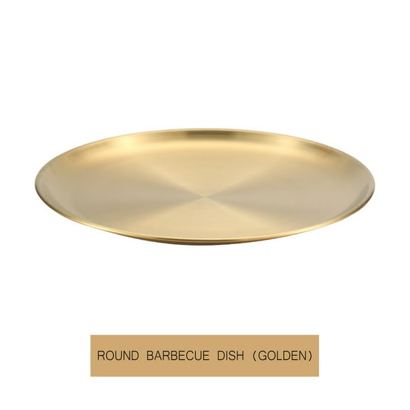 Last Chance 1X Stainless Steel Baking Tray,Korean Stainless Steel Plate Gold Tray Western Food Plate Barbecue Plate Cake Dessert Fruit Plate Buffet Plate Gold B