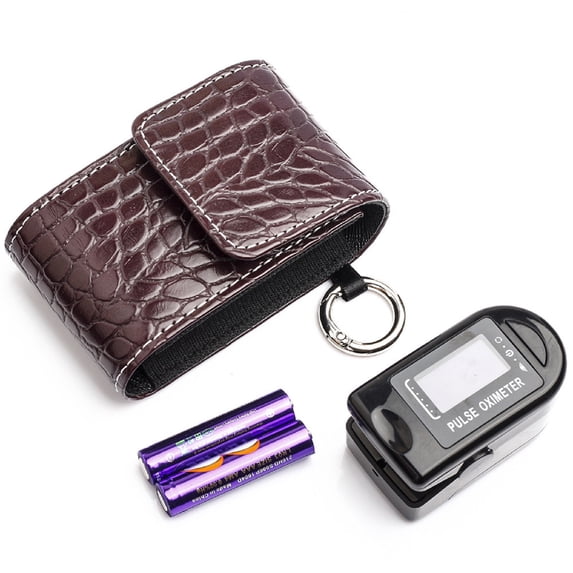 Last Chance 1X Storage Bag,Oximeter Storage Bag Crocodile Pattern Brown,Finger Clip Oximeter Leather Oximeter Bag Protective Bag Portable Bag