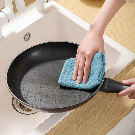 Last Chance 5 Rags,Double-Sided Waffle Kitchen Towel 5Pcs Blue,Cotton Weave Kitchen Dish Cloths Ultra Soft Absorbent Quick Drying Dish Towels 11.8X11.8Inches 5 Pack 3 Colors