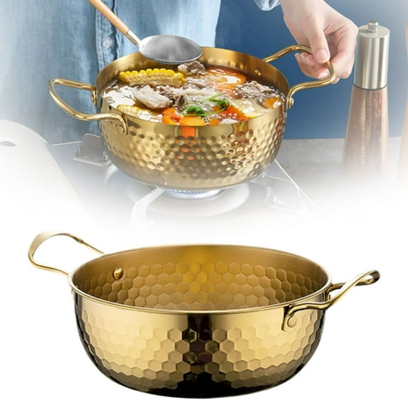 Last Chance Hammer Ramen Pot Gold Small,Stainless Noodle Pot for Cooking with Double Handles Hammered Men Pot Korean Ramen Cooking Pot for Kitchen Nonstick Ramyun Cooker for Cooking Soup//Pasta/Stew