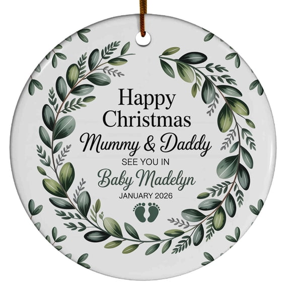 Last Christmas As Two Ornament, Bump's First Christmas Ornament Gift for New Family of Three, Custom Name Text New Family of 3 Christmas Ornament with Baby's & Year