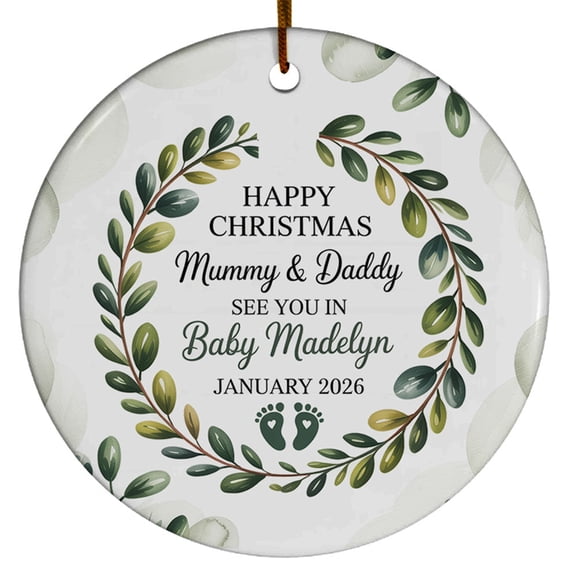 Last Christmas As Two Ornament, Bump's First Christmas Ornament Gift for New Family of Three, Custom Name Text New Family of 3 Christmas Ornament with Baby's & Year